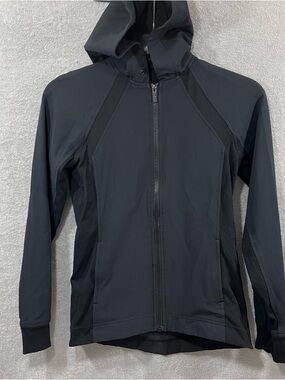 Lululemon Jacket Womens 4 Black Full Zip Hoodie Vented Breathable No Drawstring